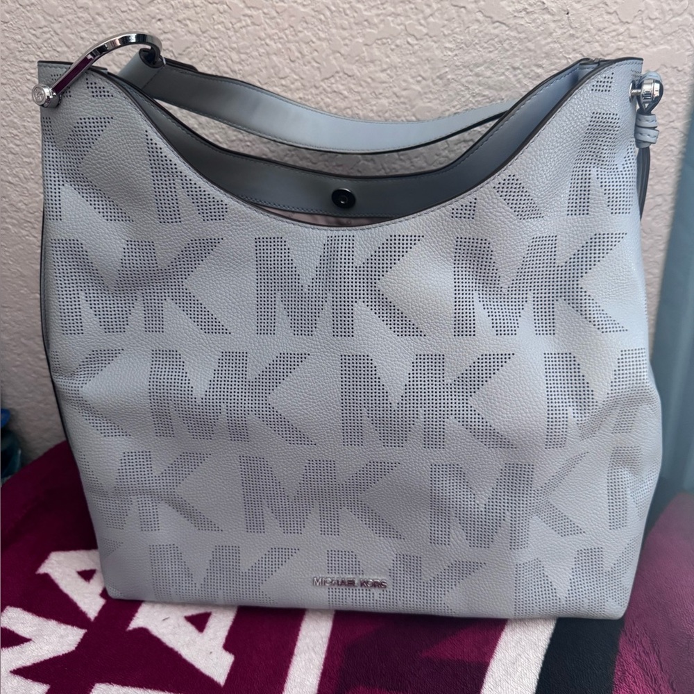 Michael Kors Joan Extra Large Tote Silver and Silver Monogram